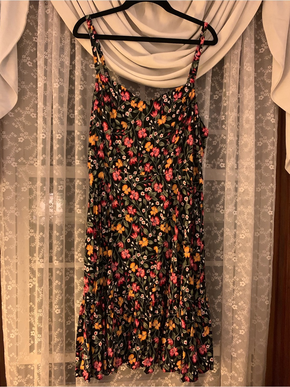 Old Navy Black Floral Sundress with Pink and Yellow Flowers